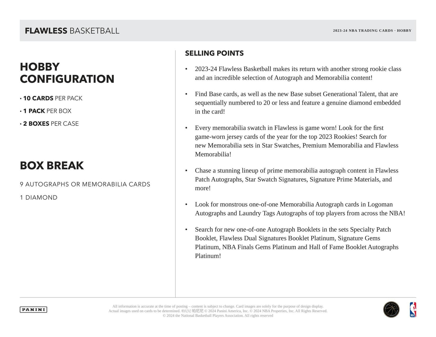 2023/24 Panini Flawless Basketball Hobby