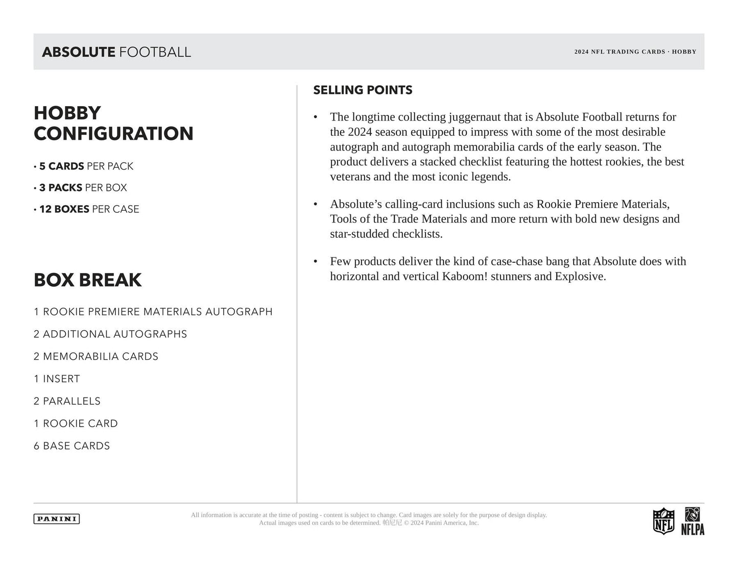 2024 Panini Absolute Football Hobby Pack