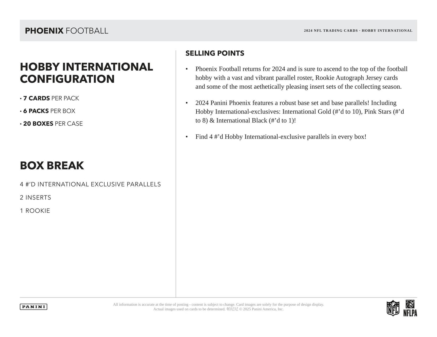 2024 Panini Phoenix Football Hobby International Mega