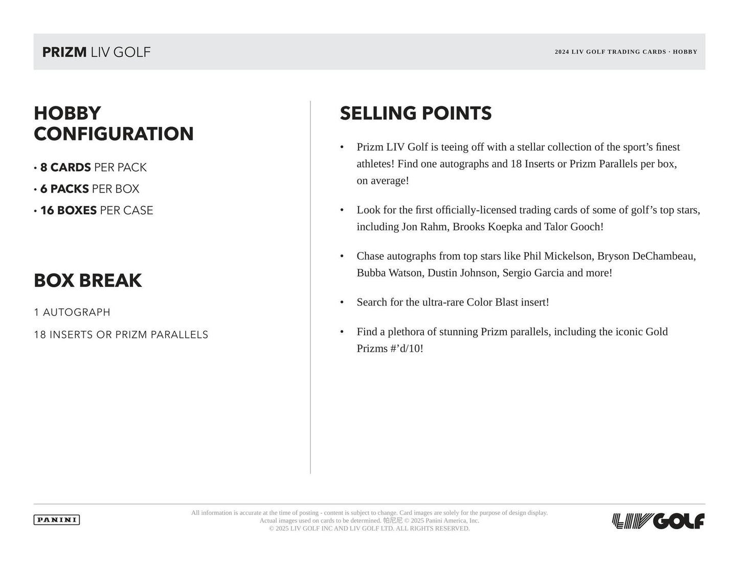 2024 Panini Prizm LIV Golf Hobby