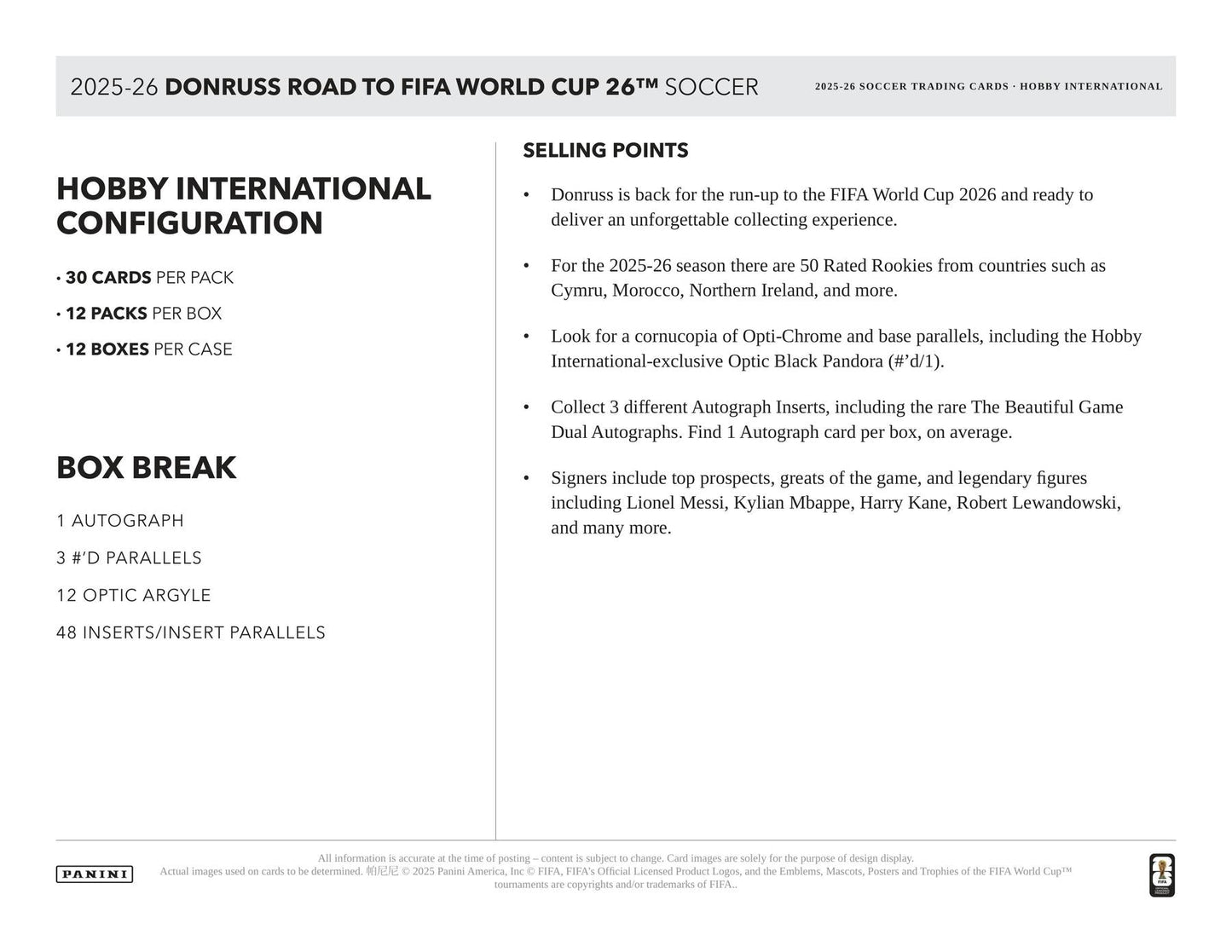 2025/26 Panini Donruss Road to FIFA World Cup Soccer Hobby International