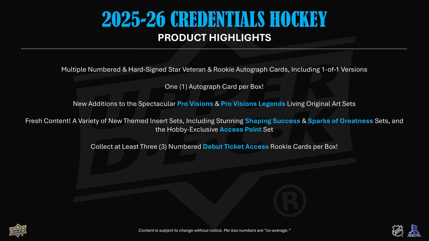 2025/26 Upper Deck Credentials Hockey Hobby