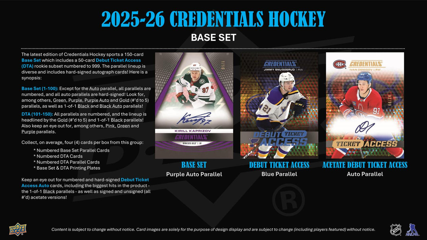 2025/26 Upper Deck Credentials Hockey Hobby