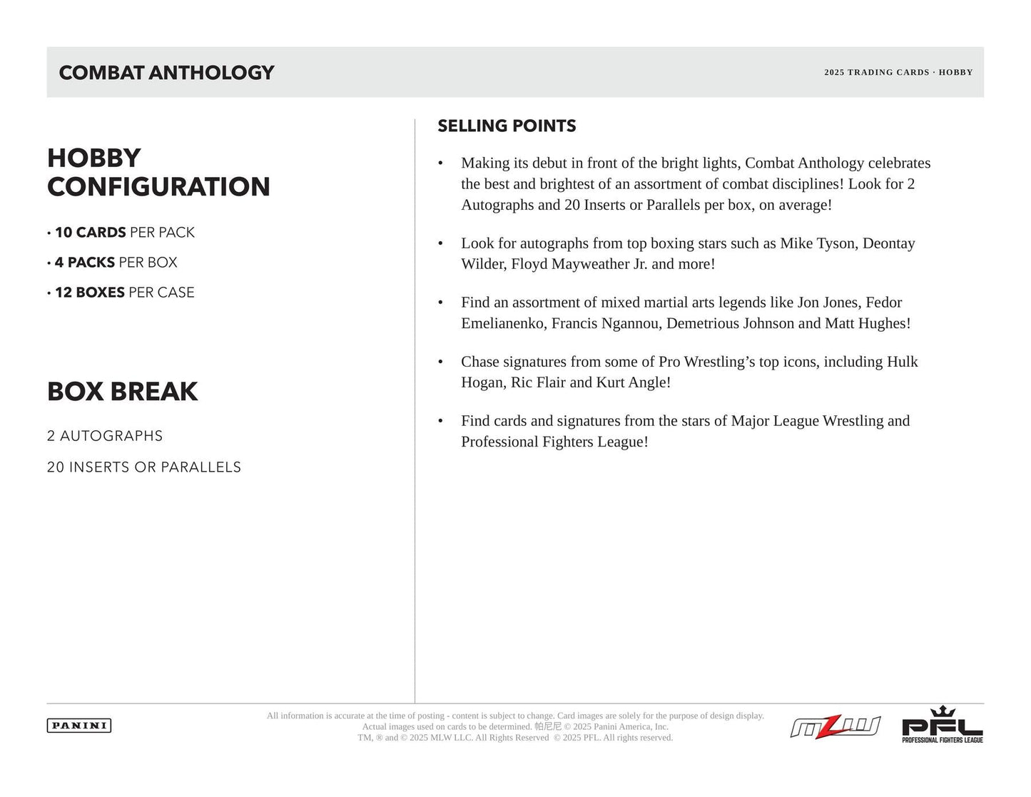 2025 Panini Combat Anthology Hobby