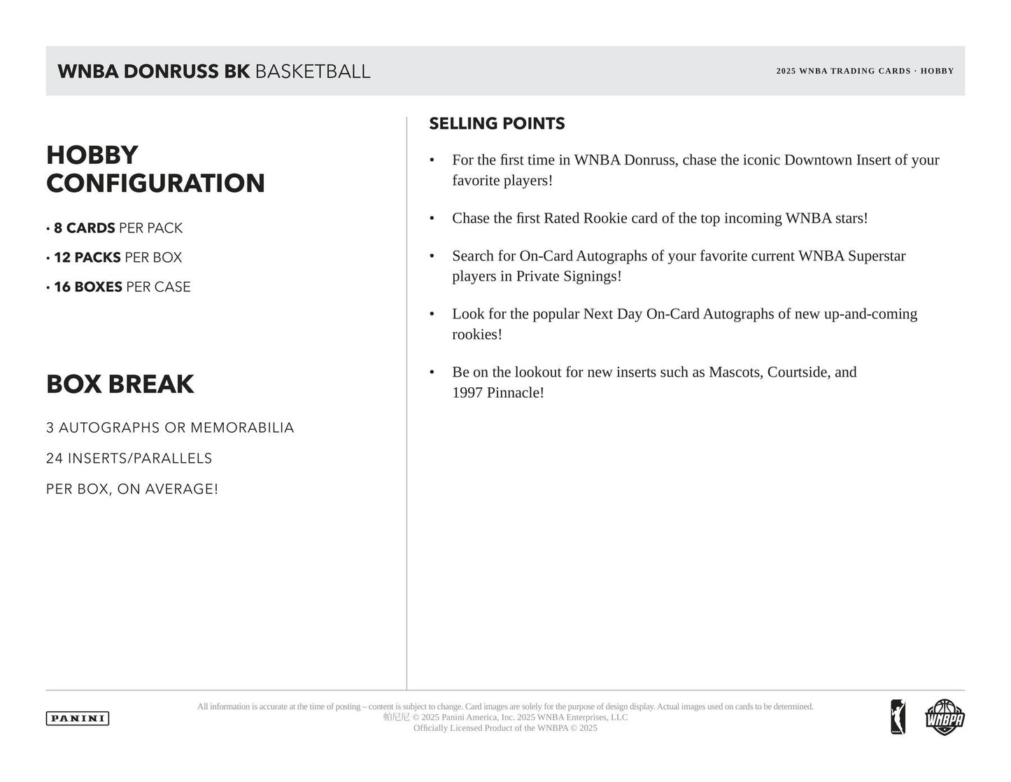 2025 Panini Donruss WNBA Basketball Hobby