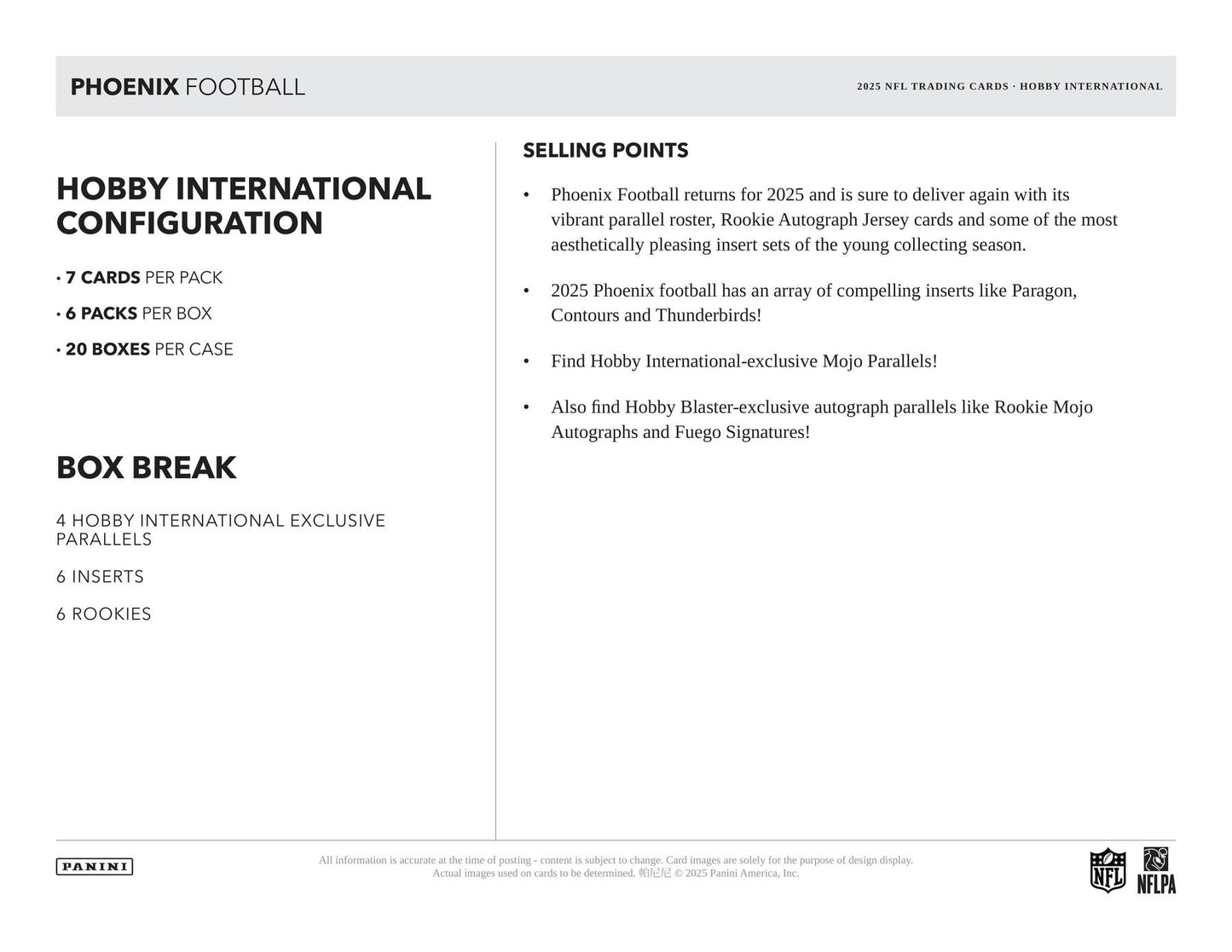 2025 Panini Phoenix Football Hobby International Mega