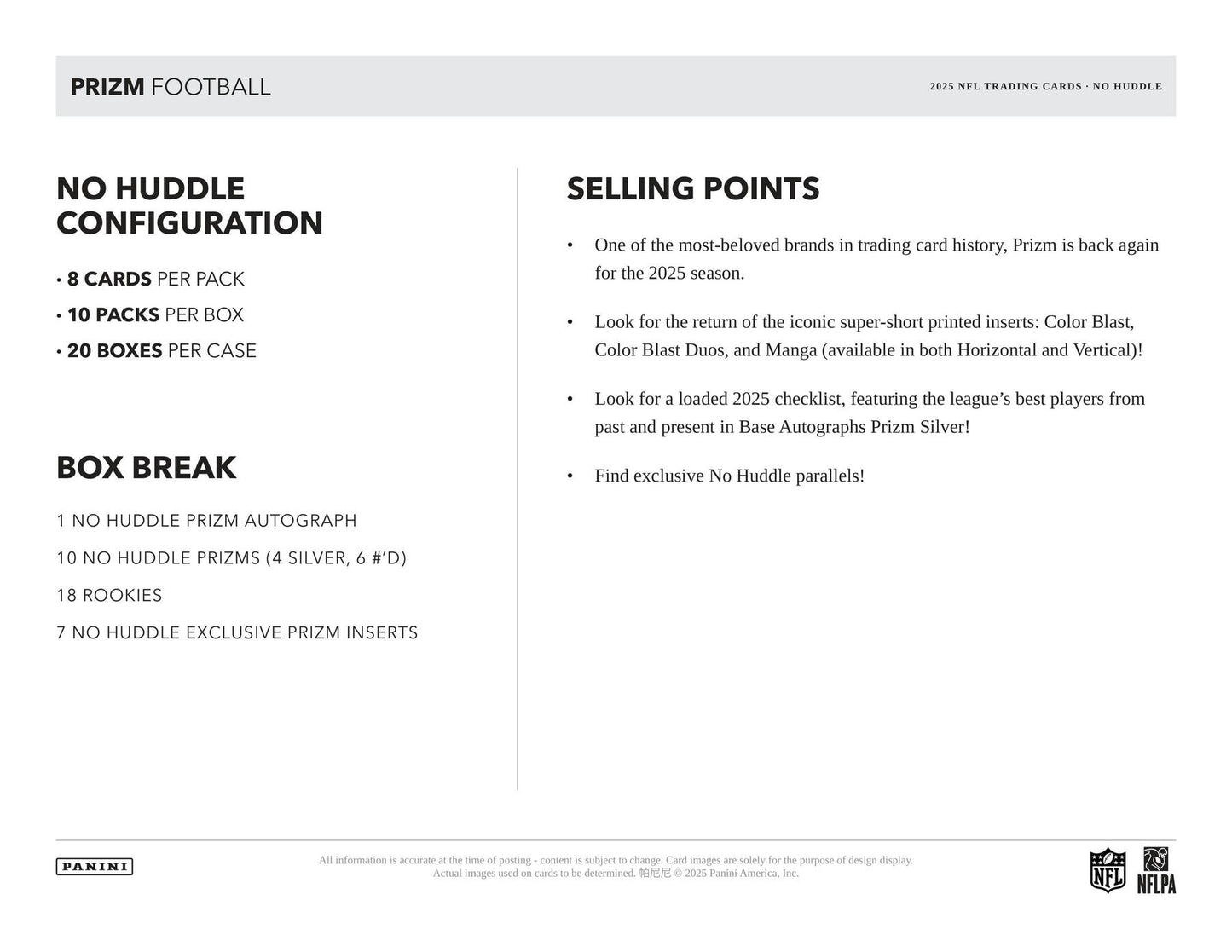 2025 Panini Prizm Football No Huddle