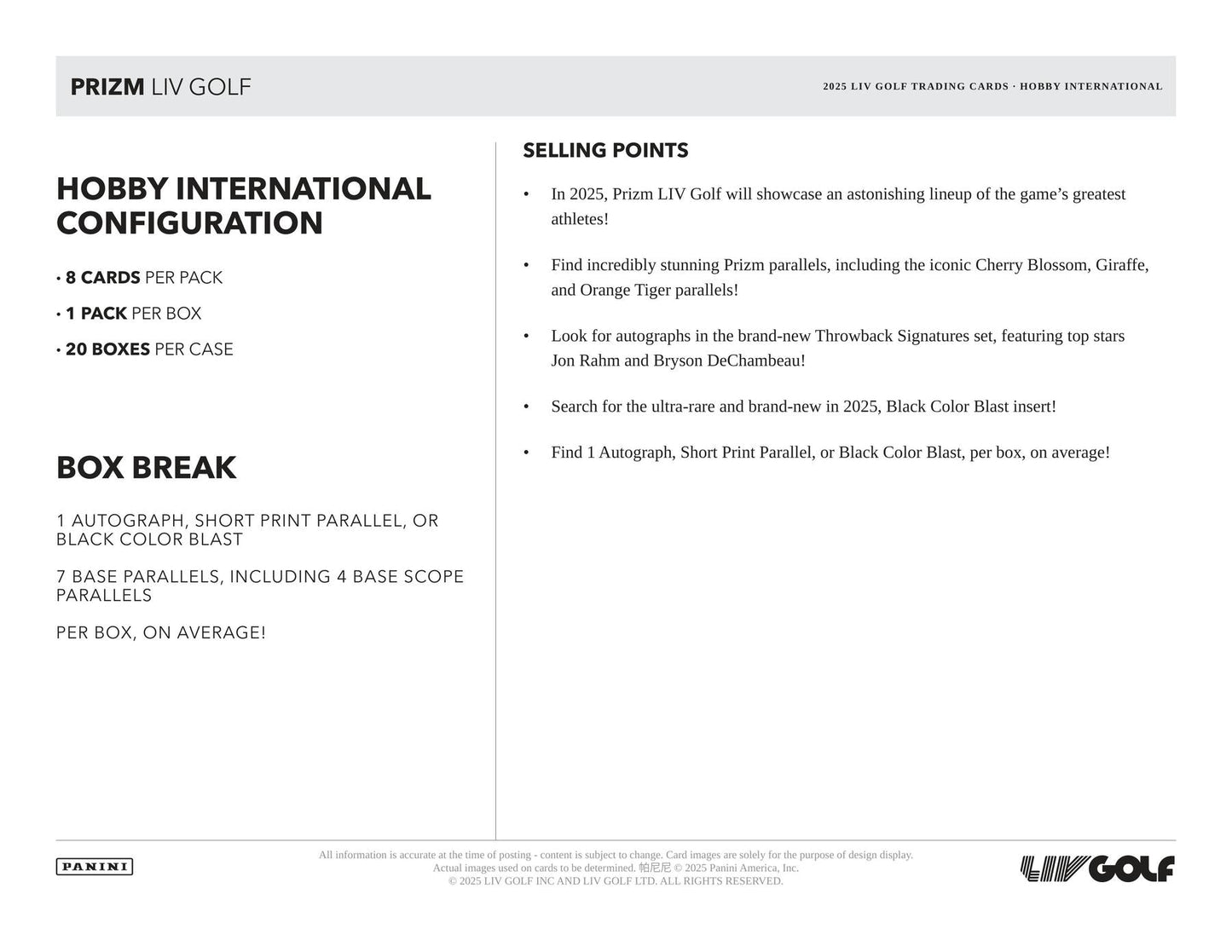 2025 Panini Prizm LIV Golf International Hobby
