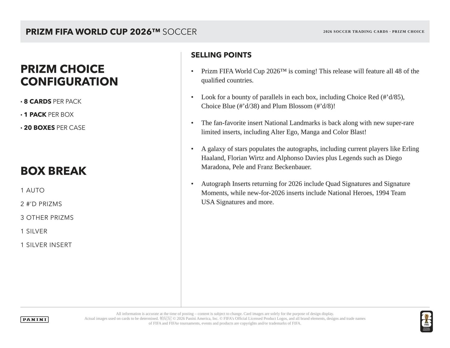 2026 Panini Prizm FIFA World Cup Soccer Choice