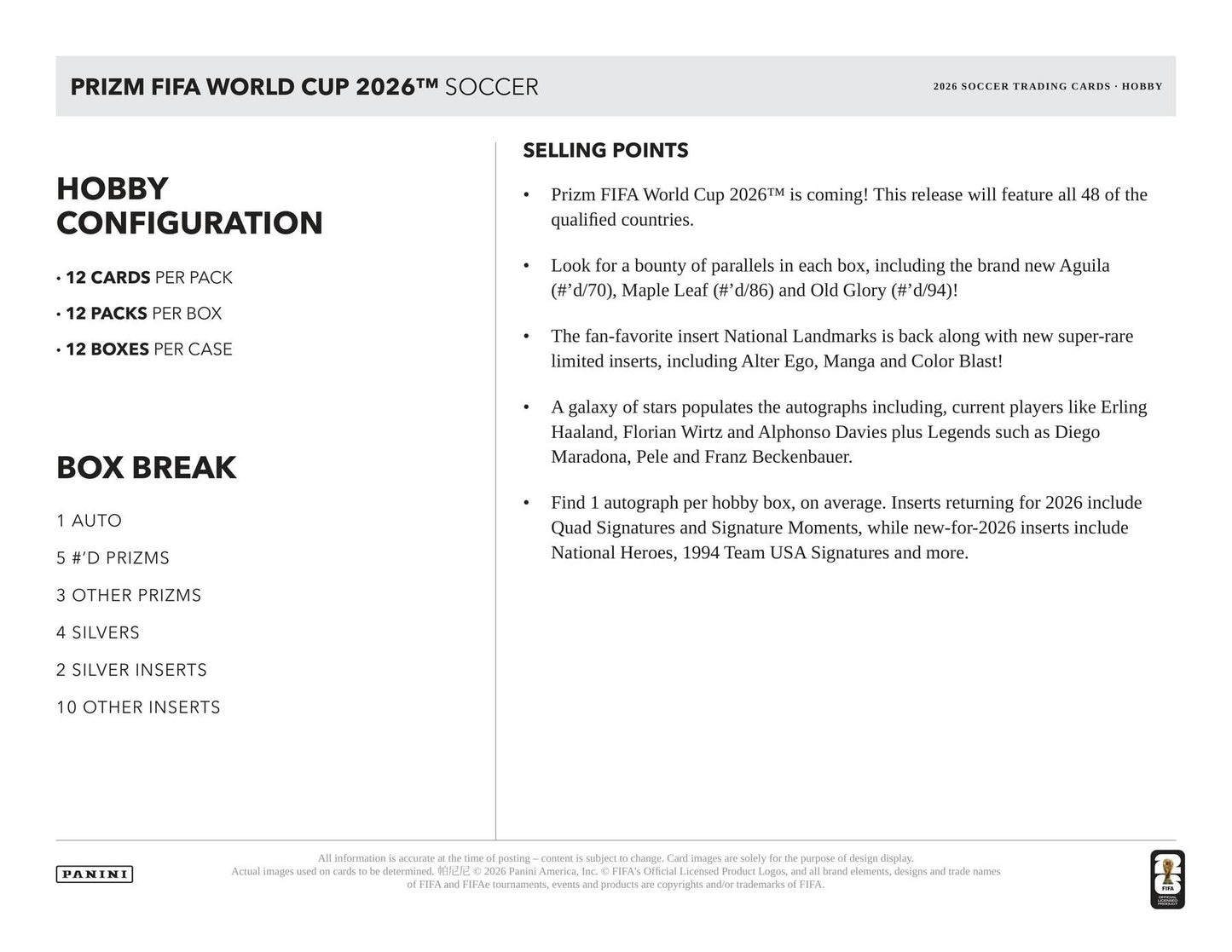 2026 Panini Prizm FIFA World Cup Soccer Hobby