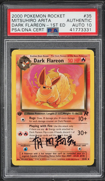 compare product 2000 POKEMON TEAM ROCKET 1ST EDITION DARK FLAREON #35 ARITA AUTO 10 PSA AUTHENTIC