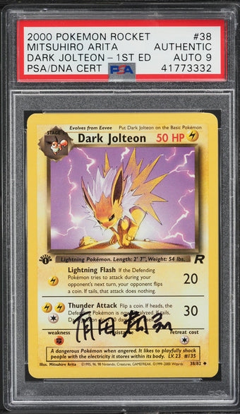 compare product 2000 POKEMON TEAM ROCKET 1ST EDITION DARK JOLTEON #38 ARITA AUTO 9 PSA AUTHENTIC