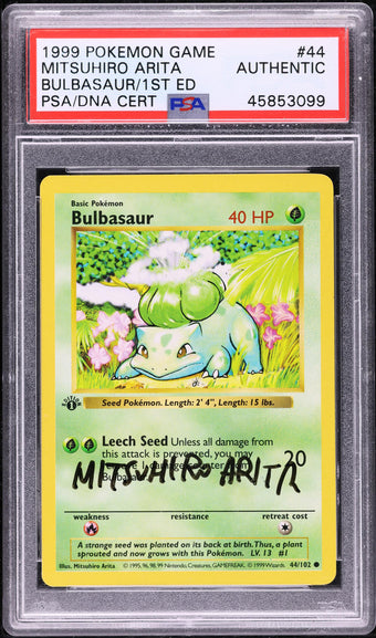 compare product 1999 POKEMON BASE SET SHADOWLESS 1ST EDITION BULBASAUR #44 ARITA AUTO PSA AUTH