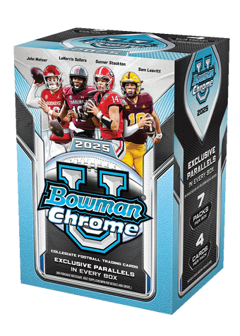 compare product 2025 Bowman Chrome University Football Blaster 40 Box Case