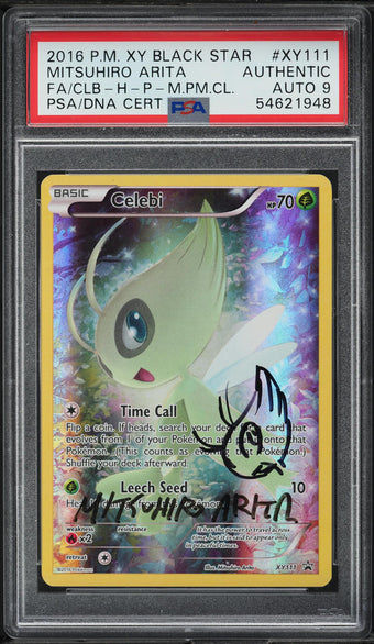 compare product 2016 POKEMON XY BLACK STAR PROMO MYTHICAL COLLECTION CELEBI #111 ARITA AUTO 9 PSA AUTH