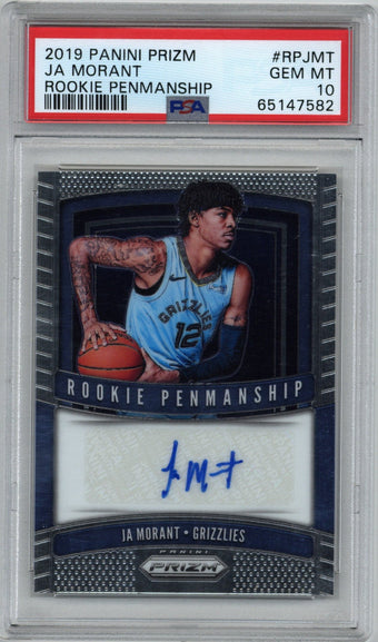 compare product 2019/20 Panini Prizm Ja Morant Auto Card #RP-JMT PSA 10