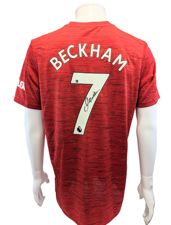 compare product David Beckham #7 Autographed 2020/21 Manchester United Adidas Red Jersey