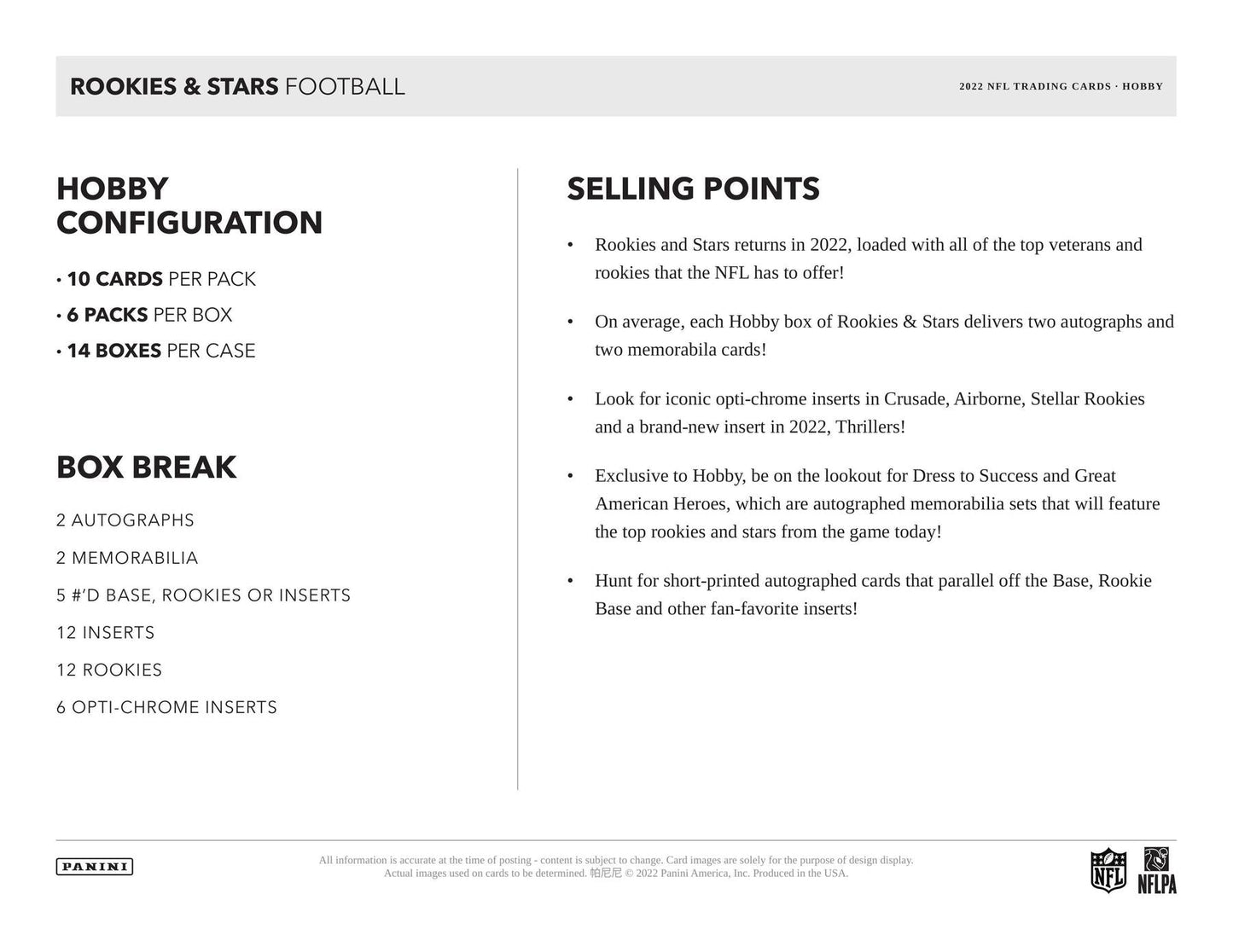 2022 Panini Rookies & Stars Football Hobby Pack