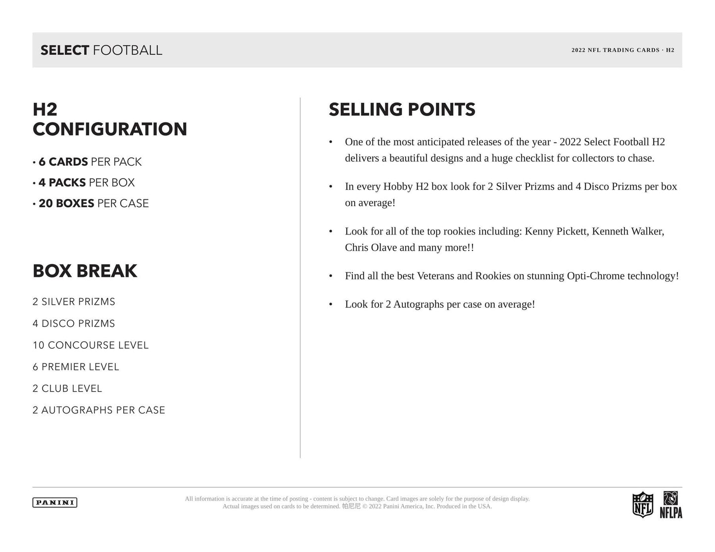2022 Panini Select Football H2 Pack