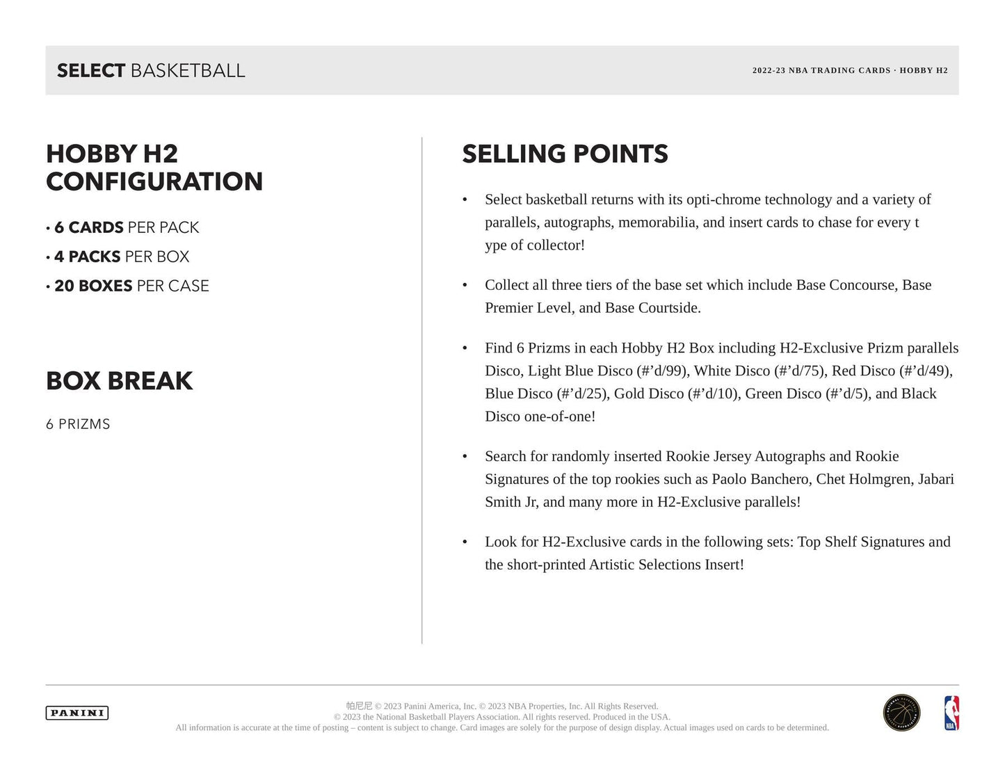2022/23 Panini Select Basketball H2 Pack