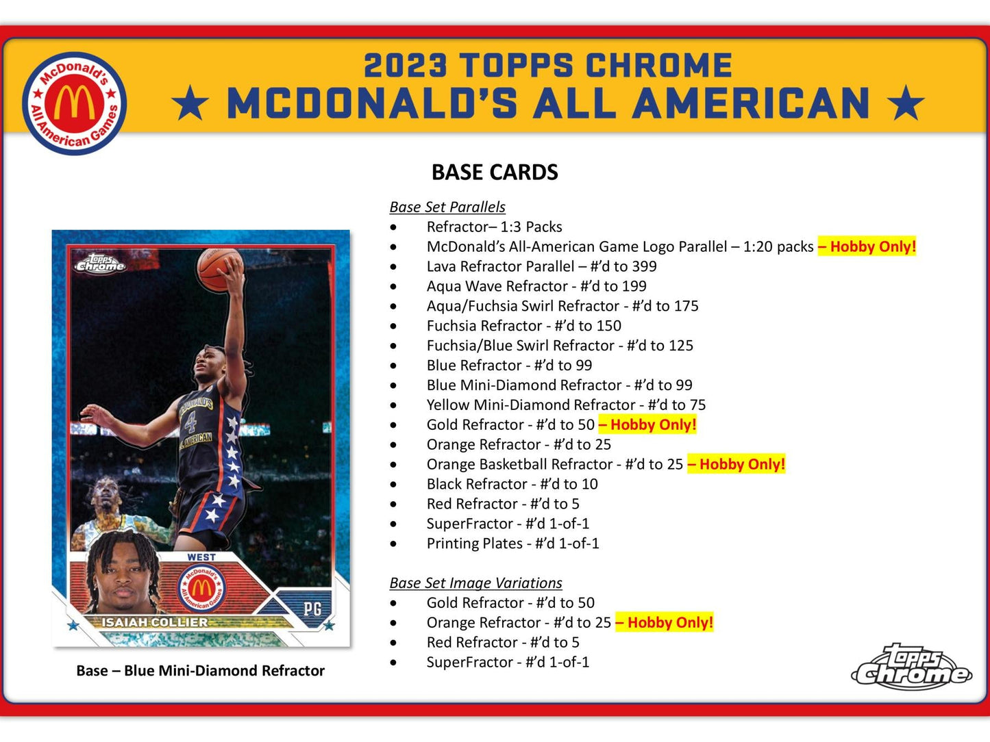 2023 Topps McDonald's All American Chrome Basketball Hobby Pack