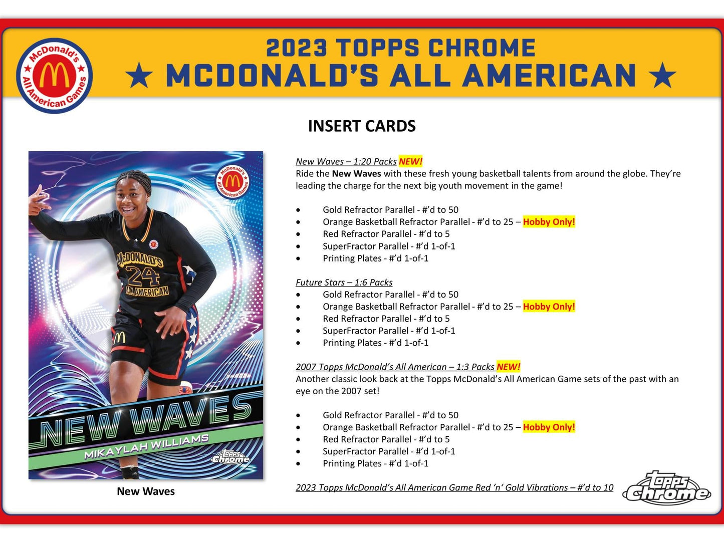 2023 Topps McDonald's All American Chrome Basketball Hobby Pack