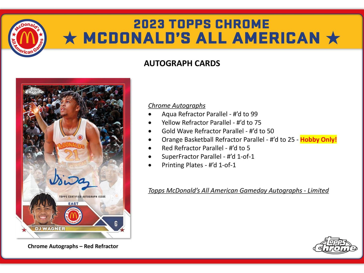 2023 Topps McDonald's All American Chrome Basketball Hobby Pack