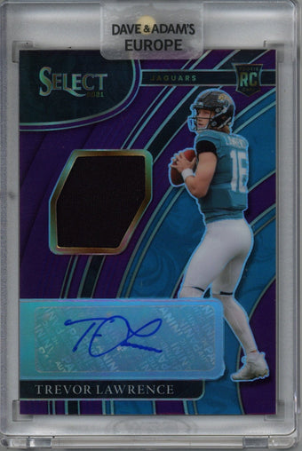 compare product 2021 Panini Select Trevor Lawrence Purple Patch Auto Card 28/35