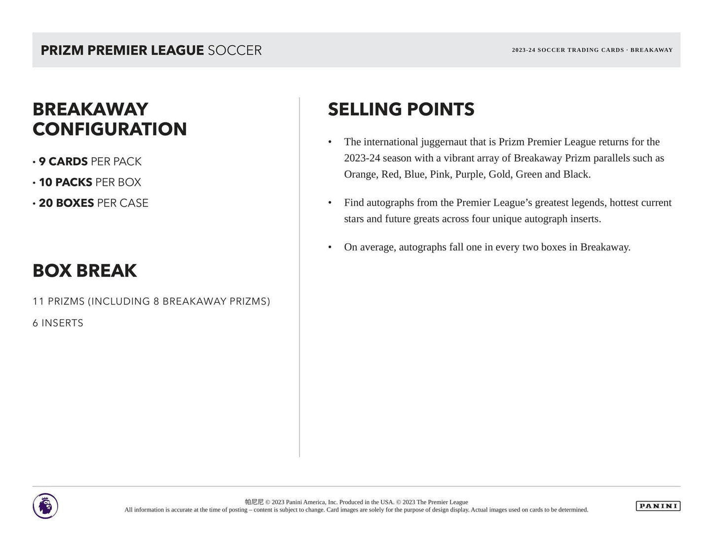 2023/24 Panini Prizm Premier League EPL Soccer Breakaway Pack