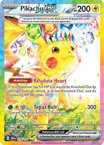 compare product Pokemon SV08: Surging Sparks 238/191 Pikachu ex Near Mint