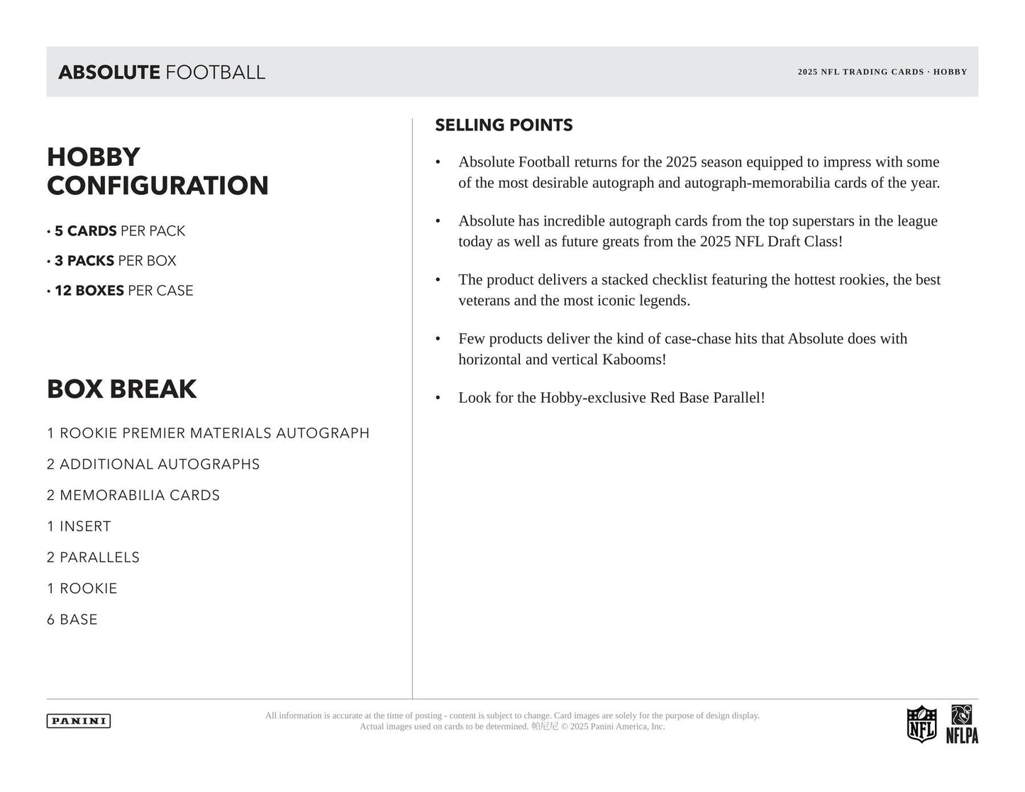 2025 Panini Absolute Football Hobby
