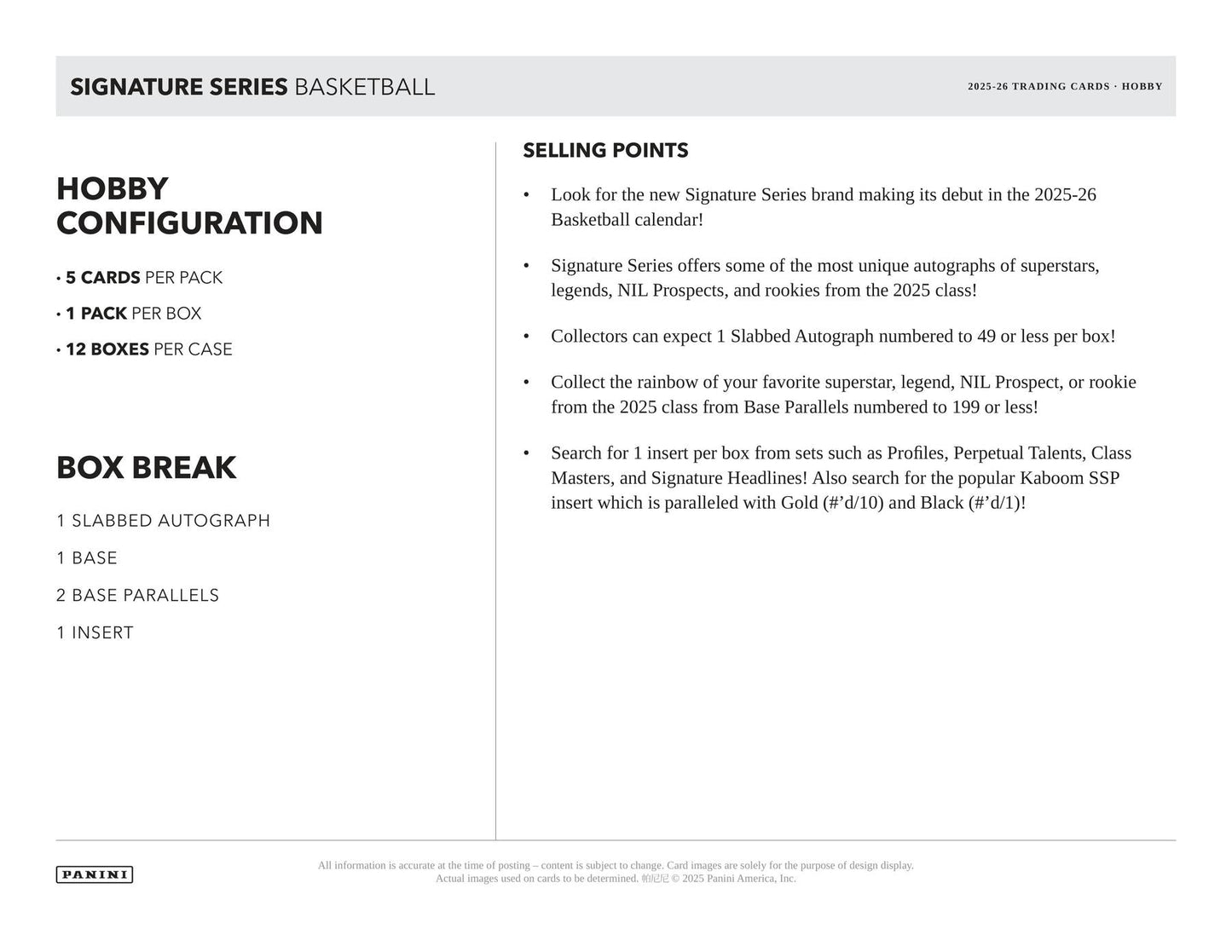 2025/26 Panini Signature Series Basketball Hobby