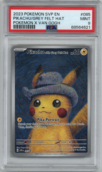 compare product 2023 Pokemon SVP EN #85 Pikachu/Grey Felt Hat Pokemon X Van Gogh Promo PSA 9