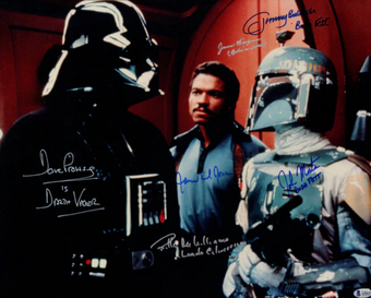 compare product James Earl Jones, David Prowse, Billy Dee Williams, Jeremy Bulloch, Jason Wingreen and John Morton Star Wars: The Empire Strikes Back Signed 40cmx50cm Photo Framed