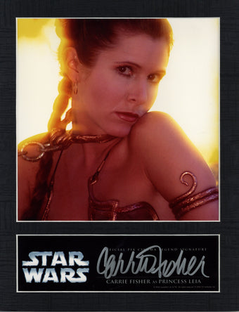 compare product Carrie Fisher as Slave Princess Leia in Star Wars: Return of the Jedi Signed 28cmx36cm Photo Framed
