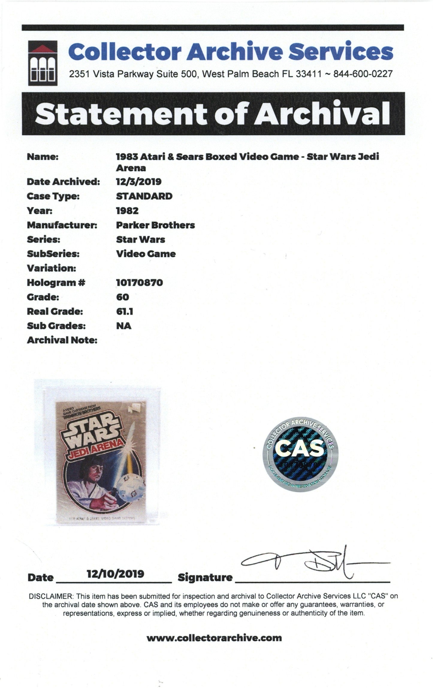 1982 Parker Brothers Star Wars Jedi Arena Sealed CAS 60 *10170870*