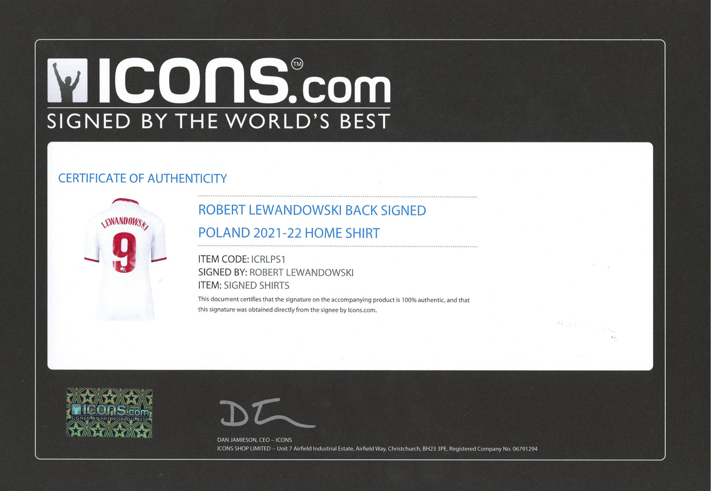 Robert Lewandowski #9 Autographed Nike Poland 2021/22 Home Jersey