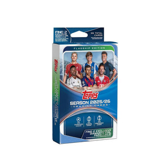 compare product 2025-26 Topps UEFA Champions League Flagship Hanger Box case
