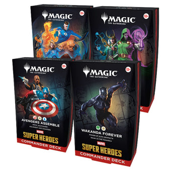 compare product Magic The Gathering Universes Beyond Marvel Super Heroes Commander Deck Display (4 Decks)