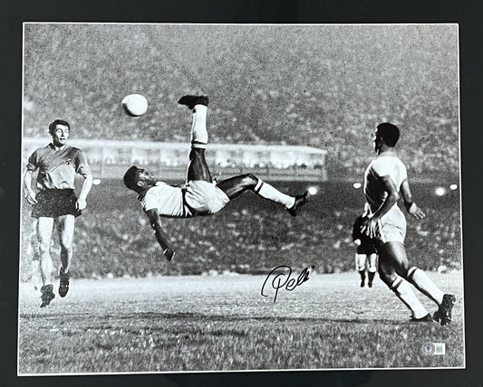 Pele Autographed Bicycle Kick Photo Framed