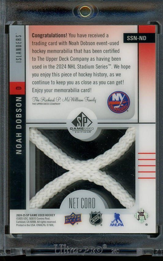 2025 Upper Deck Game Used Noah Dobson Net Cord Stadium Series /35 Islanders