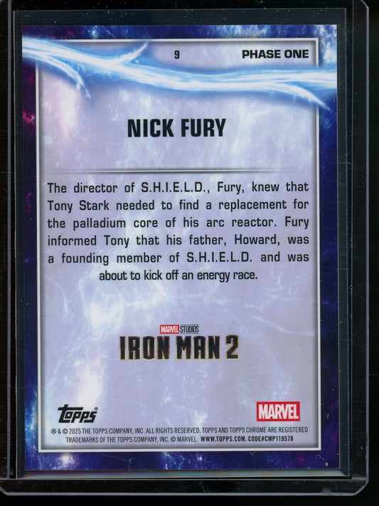 2025 Topps Chrome Marvel Nick Fury Orange Refractor /25 Iron Man 2