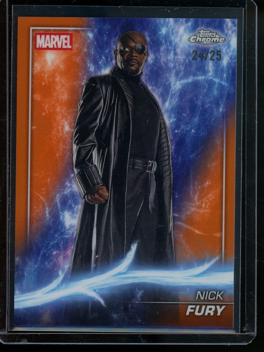 2025 Topps Chrome Marvel Nick Fury Orange Refractor /25 Iron Man 2