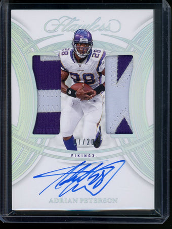 compare product 2025 Panini Flawless Adrian Peterson Rookie Dual Patch Autographs /20 Vikings