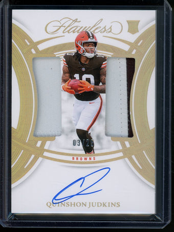 compare product 2025 Panini Flawless Quinshon Judkins Honored Ink Rookie Patch Autograph /25 Browns