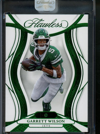compare product 2025 Panini Flawless Garrett Wilson Emerald /5 Jets