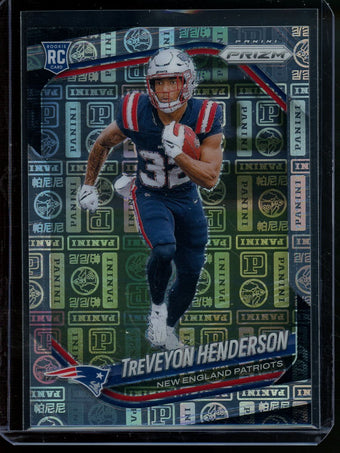 compare product 2025 Panini Prizm TreVeyon Henderson Panini Logo Rookie /20 Patriots