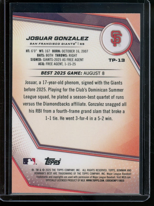 2025 Bowmans Best Josuar Gonzalez Blue /199 Giants