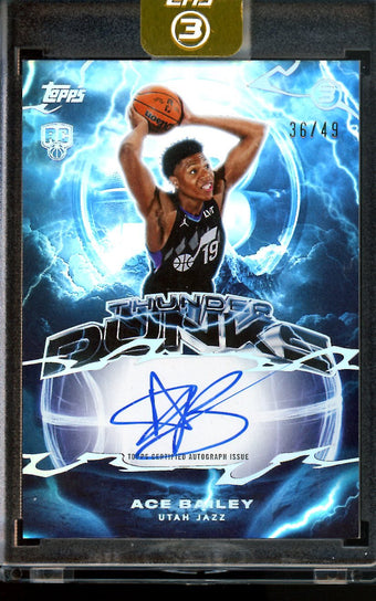 compare product 2026 Topps 3 Ace Bailey Thunder Dunks Rookie Autograph /49 Jazz