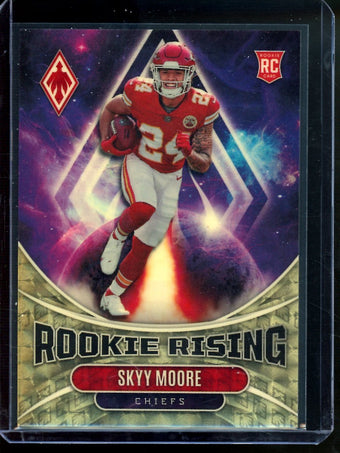 compare product 2022 Panini Phoenix Skyy Moore Rookie Rising Gold Vinyl 1/1 Chiefs